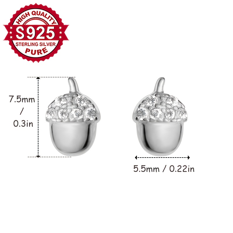 Women's S925 Silver Acorn Fruit Stud Earrings with Zirconia